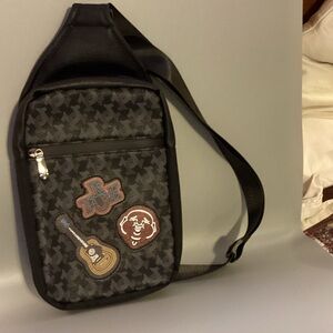 True Religion Black Belt Bag with Patches